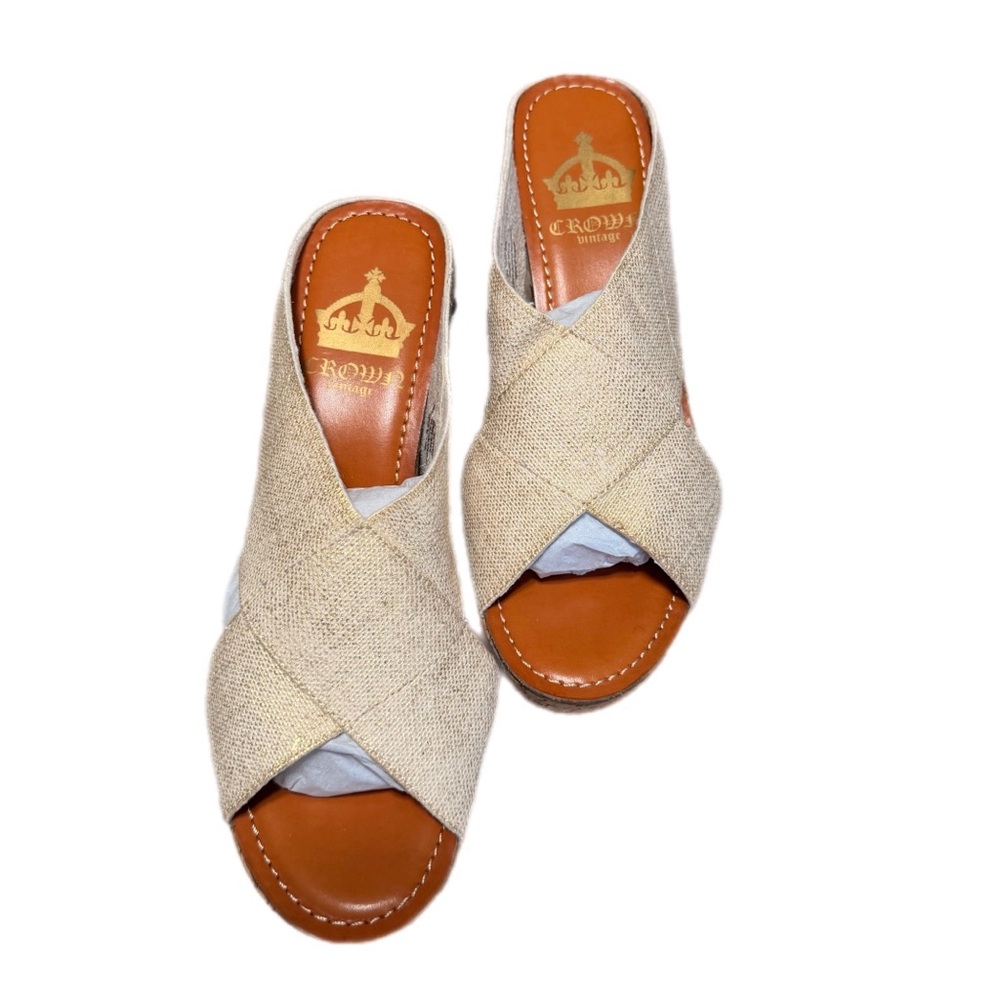 Crown Vintage Beige Cross‑Strap Slip-On Mules